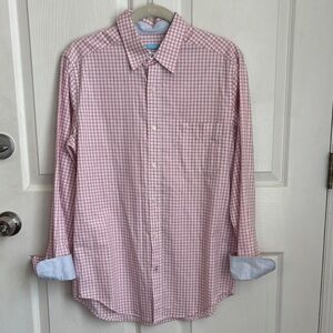 J. McLaughlin Pink Gingham Button Down Dress Shirt Size Small Preppy Flip Cuff
